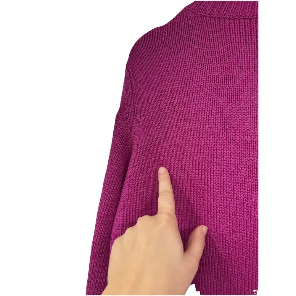 Vintage Talbots Collection‎ Magenta Pink Silk Cotton One Button Sweater Womens L